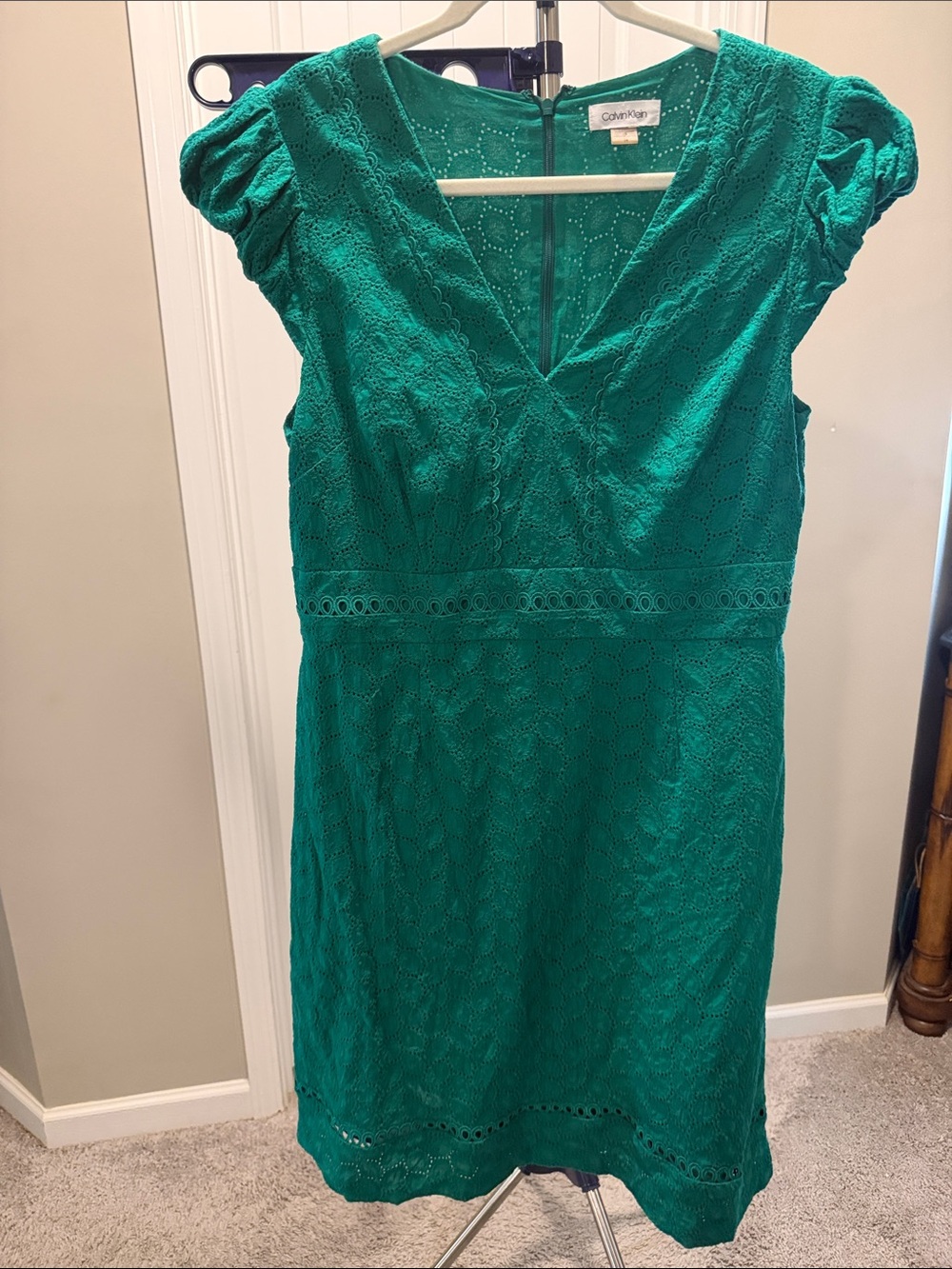 Calvin Klein Teal Lace V-Neck Midi Dress